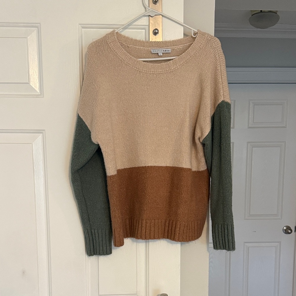 Baltic Born Colorblock Crewneck Sweater in Beige, Brown & Green
